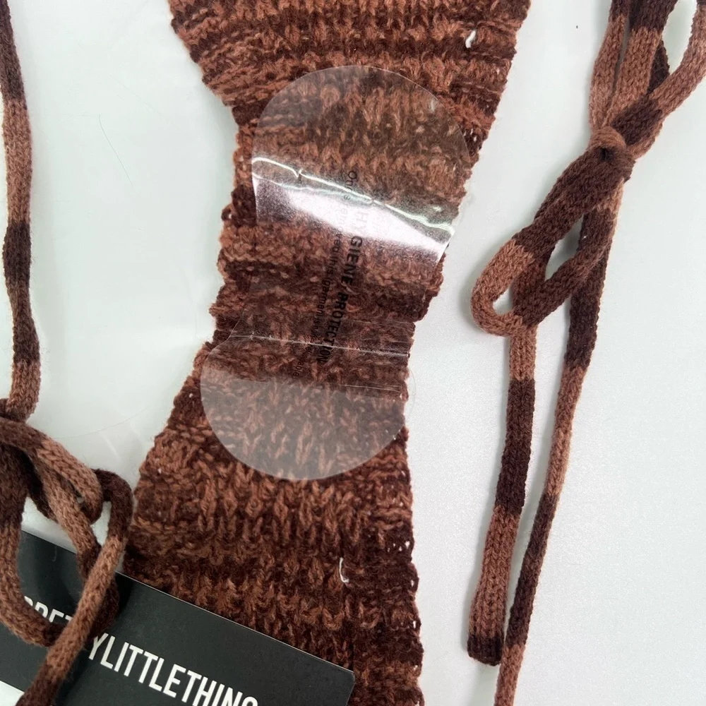 NWT PrettyLittleThing tie side detail brown crochet bikini bottom XS extra small
